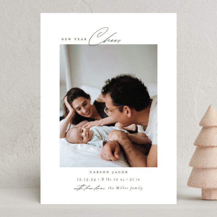 "Bundle" - Holiday Birth Announcement Cards in Fir by Emily Betts - Front