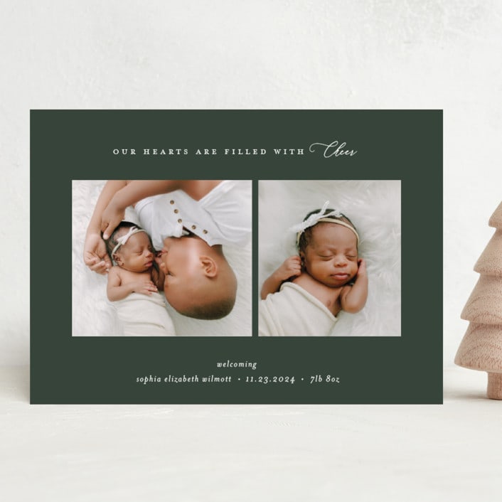 "Filled with joy" - Holiday Birth Announcement Cards in Spruce by Blustery August - Front