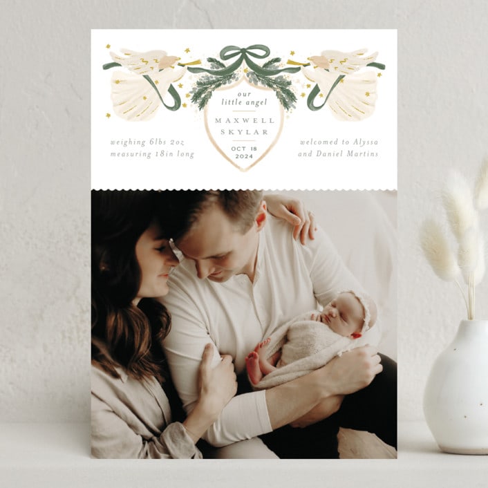 "Our Angel" - Holiday Birth Announcement Cards in Juniper by Jenna Holcomb - Front