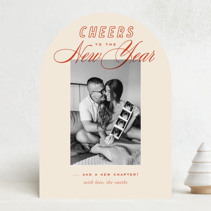 "Retro" - Holiday Birth Announcement Cards in Cherry by Oscar and Emma - Karly Depew - Front