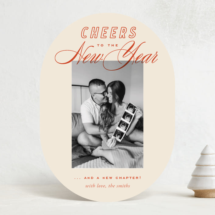 "Retro" - Holiday Birth Announcement Cards in Cherry by Oscar and Emma - Karly Depew - Front