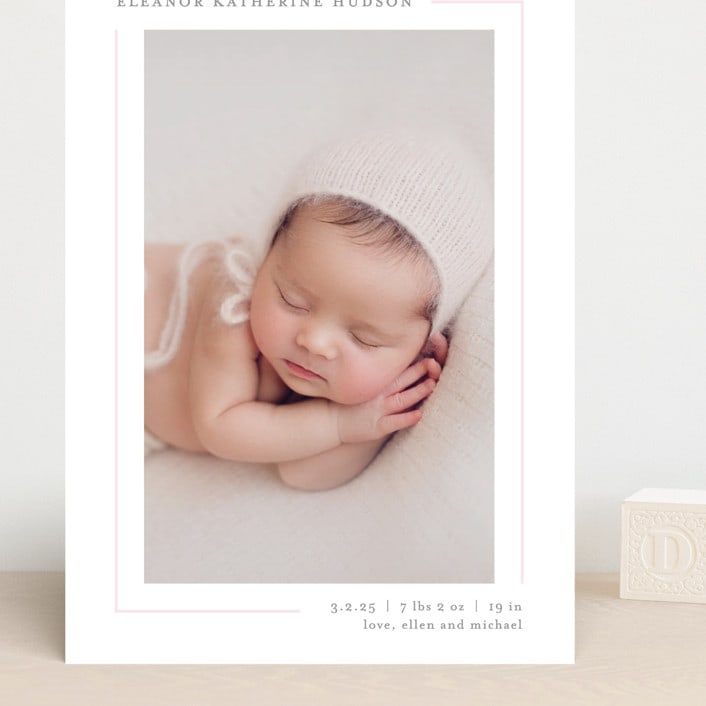 "Simply Serene" - Birth Announcements in Blush by Lauren Chism - Front