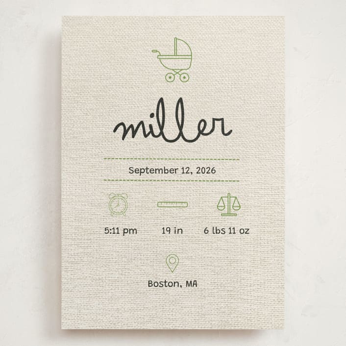 "Stitched Together" - Birth Announcements in Mint by Ashley Langlais - Front