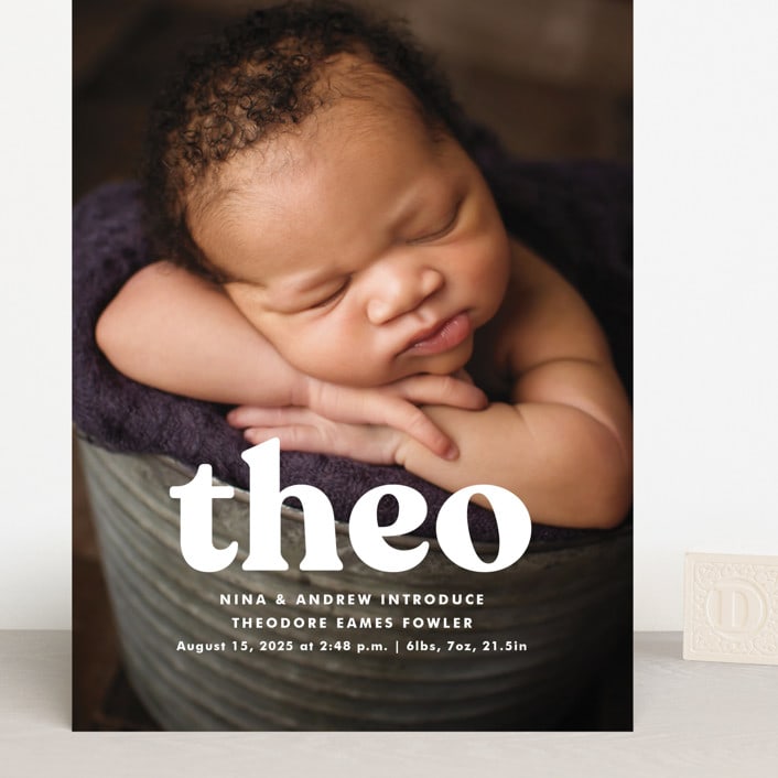 "Modern Vintage" - Birth Announcements in Ghost by Lea Delaveris - Front
