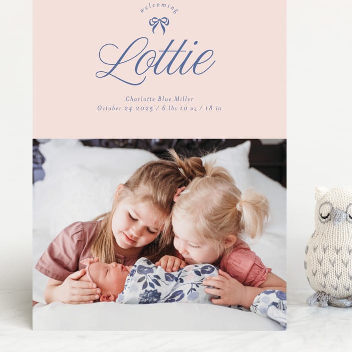 "Preppy Little Bow" - Birth Announcements in Petal by Leia Matt - Front