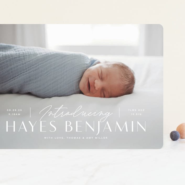 "Typographic Mix" - Birth Announcements in Snow by Michelle Taylor - Front