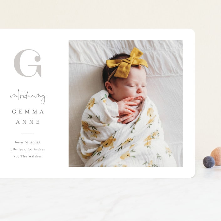 "Initial Love" - Birth Announcements in Gray by Carolyn MacLaren - Front