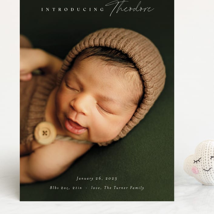 "Simple Emphasis" - Birth Announcements in Cloud by Carolyn MacLaren - Front