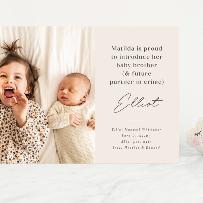 "Siblings" - Birth Announcements in Bamboo by Corinne Malesic - Front