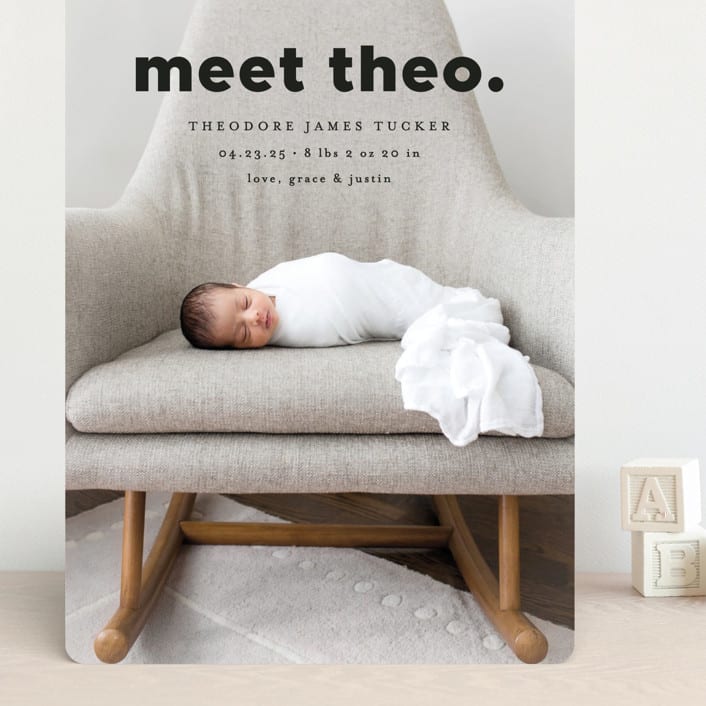"Simple Statement" - Birth Announcements in Onyx by Erica Krystek - Front