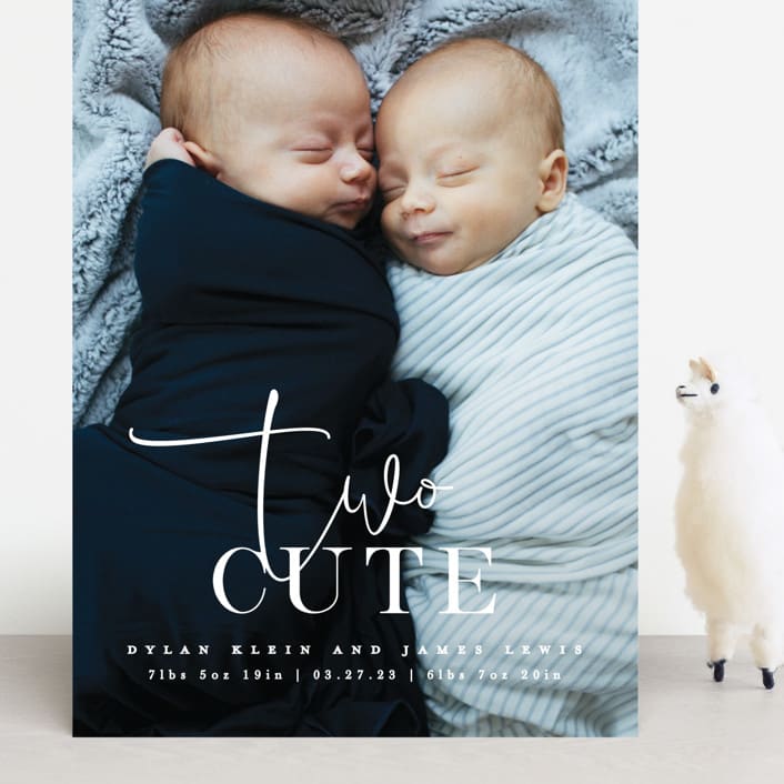 "Two Cute" - Birth Announcements in Silk by Creo Study - Front