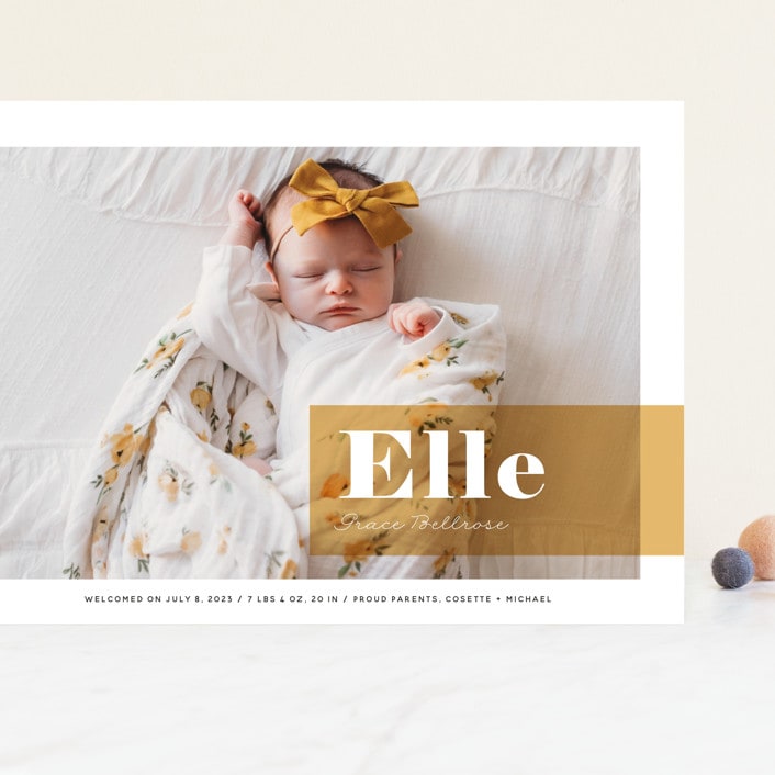 "Magazine Block" - Birth Announcements in Marigold by Maria Hilas-Louie - Front