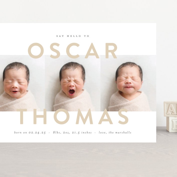 "Trio Overlay" - Birth Announcements in Sand by Carolyn MacLaren - Front