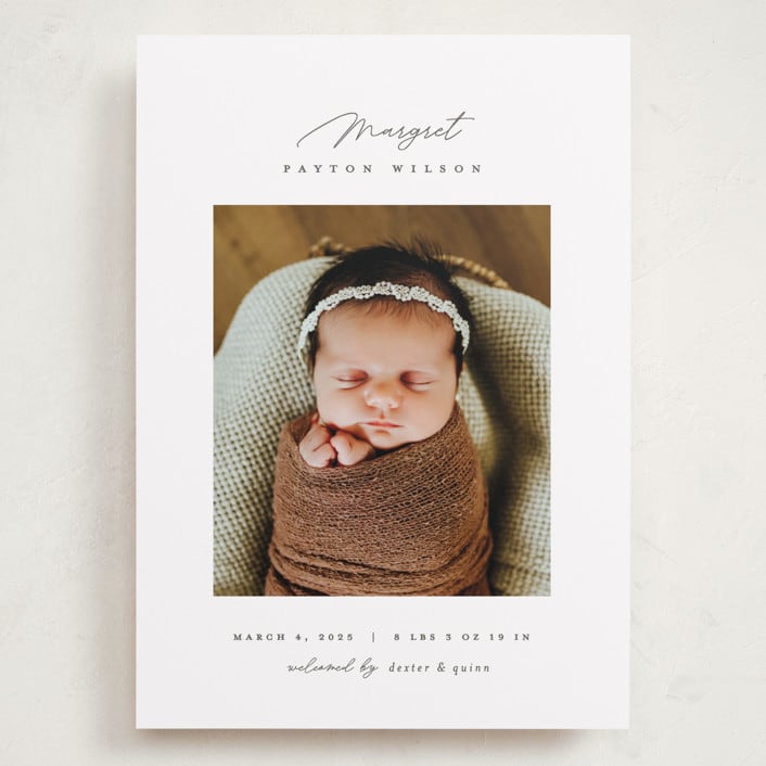 "Simply Lovely" - Birth Announcements in Pearl by Pixel and Hank - Front
