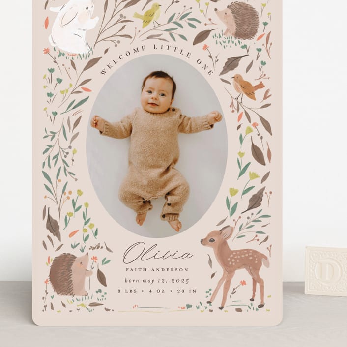 "Little Friends" - Birth Announcements in Buttercream by Vera Lim - Front