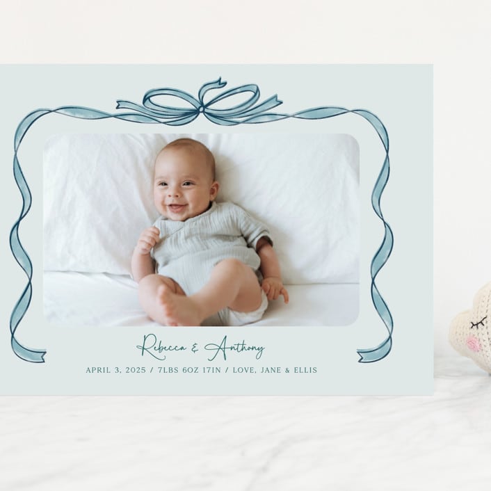 "Tied Together" - Birth Announcements in Mint by Paper Sun Studio - Front