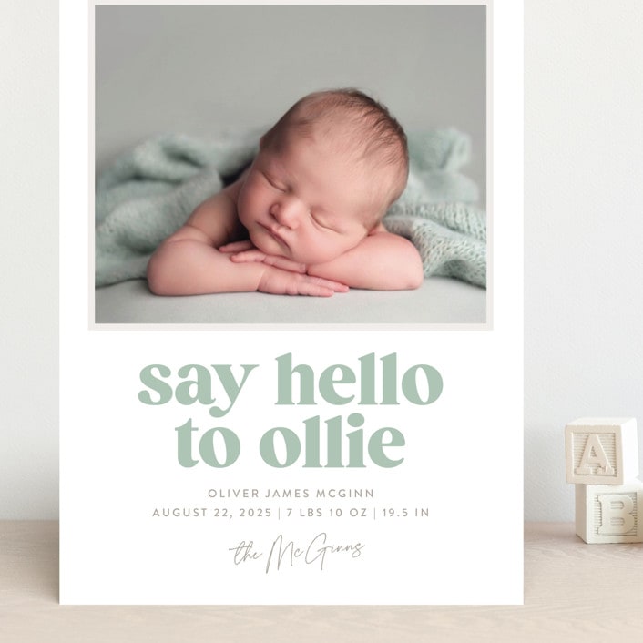 "Clarke" - Birth Announcements in Mint by Robert and Stella - Front