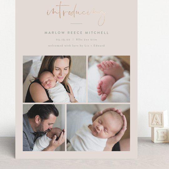 "Scripted Introductions" - Birth Announcements in Cream by Carolyn MacLaren - Front