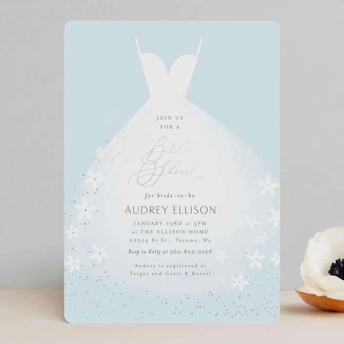 "Wedding Dress" - Bridal Shower Invitations in Cinderella Blue by Itsy Belle Studio - Front