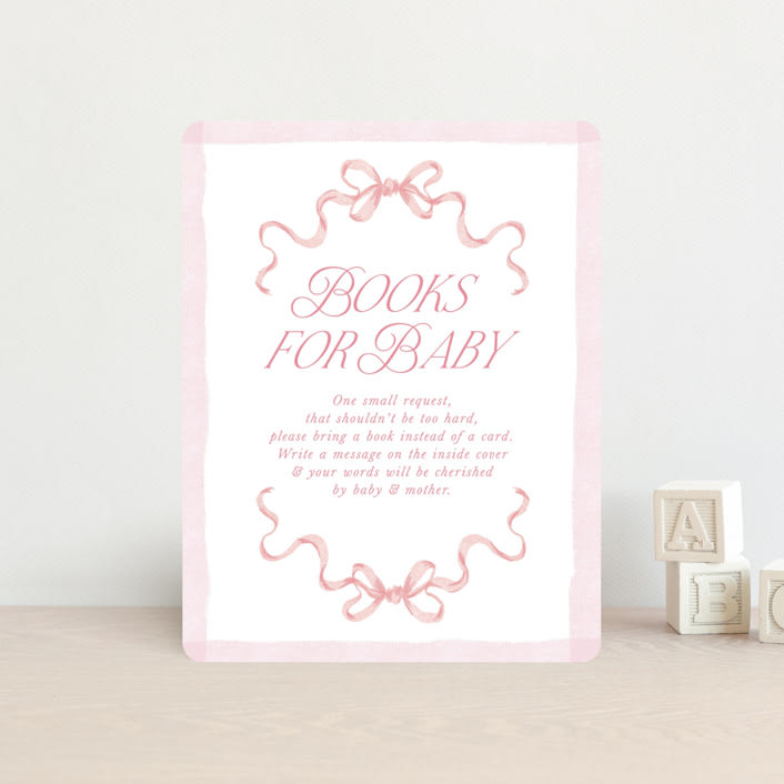 "Doodle Bow Frame" - Baby Shower Insert Cards in Petal by Jackie Crawford - Front