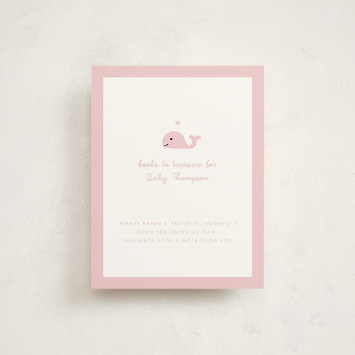"Baby Whale On The Way" - Baby Shower Insert Cards in Baby Pink by mo kelley - Front