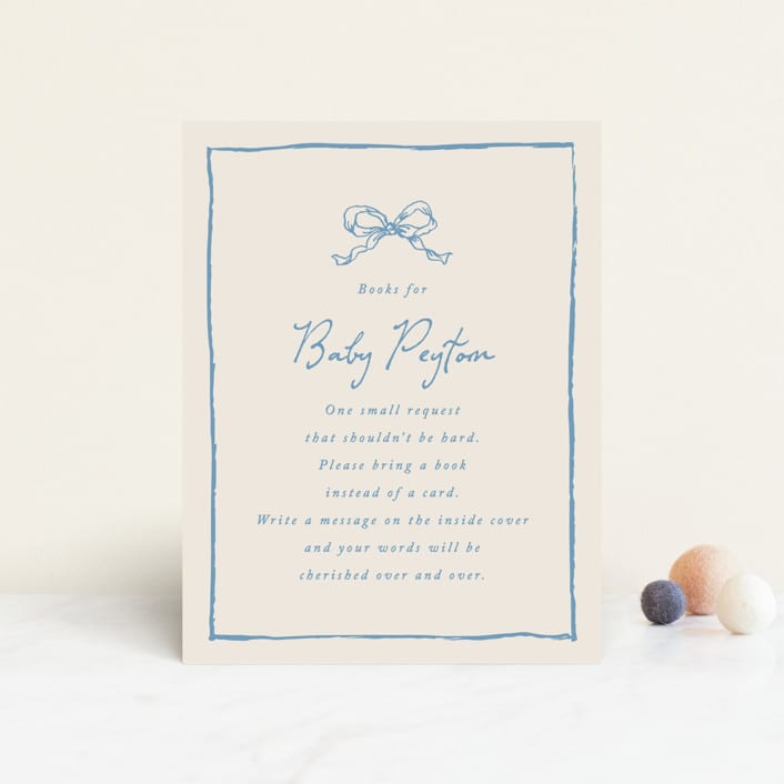 "ribbon bow drawing" - Baby Shower Insert Cards in Dusty Blue by Cass Loh - Front
