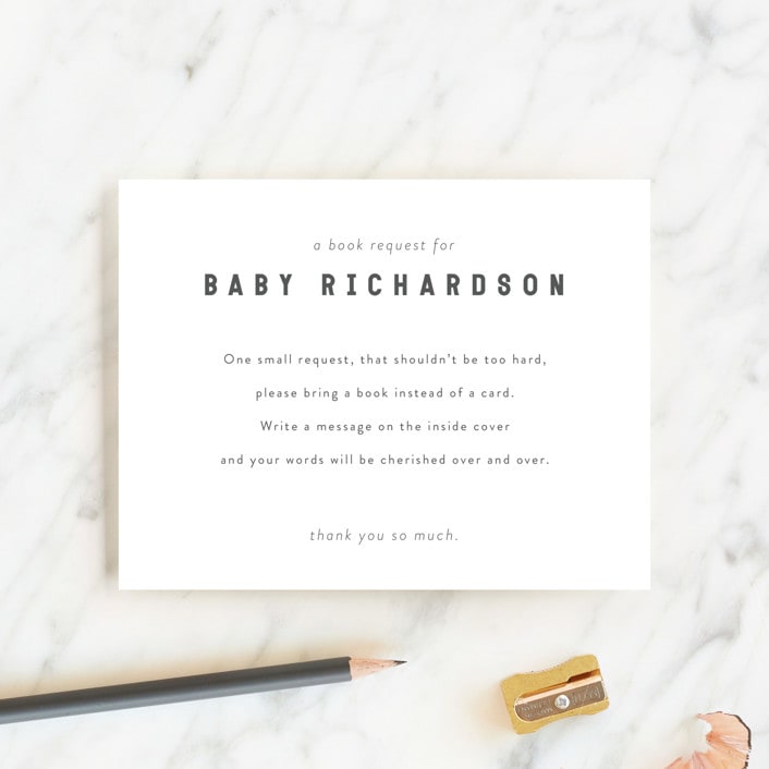 "Modern Book Request" - Baby Shower Insert Cards in Baby Powder by Minted - Front