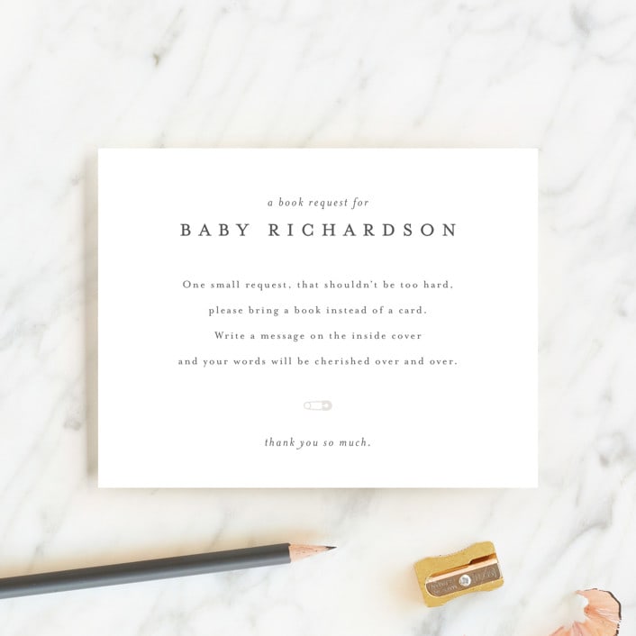 "Classic Book Request" - Baby Shower Insert Cards in Baby Powder by Minted - Front