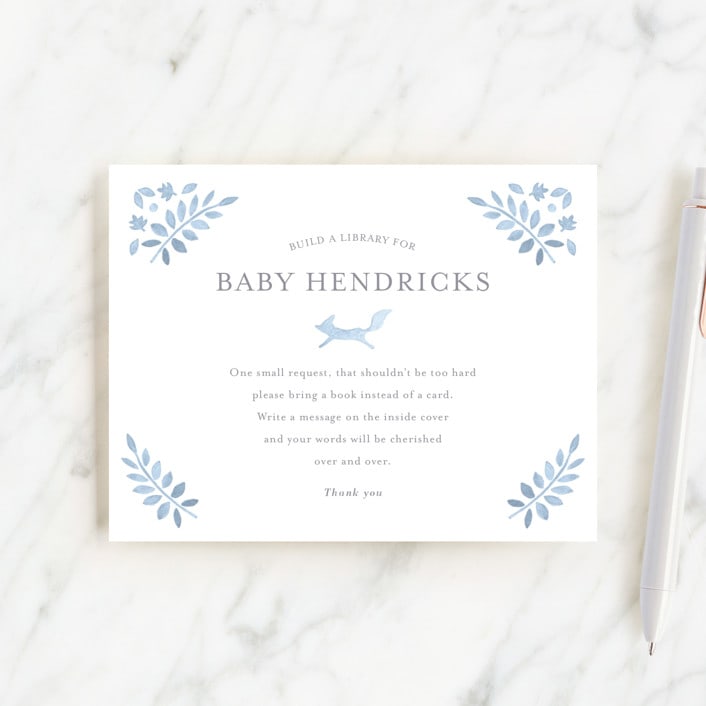 "Foxy Baby Shower" - Baby Shower Insert Cards in Denim by Hallie Fischer - Front