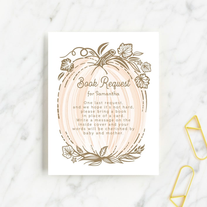 "Little Pumpkin" - Baby Shower Insert Cards in Peach by Paper Sun Studio - Front