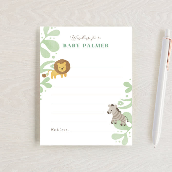 "Petite Safari" - Baby Shower Insert Cards in Mint by Jennifer Wick - Front