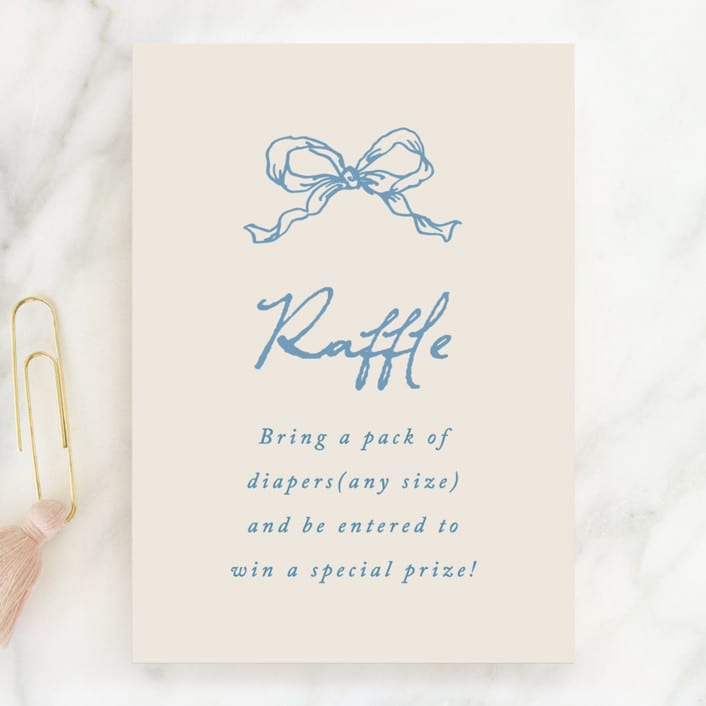 "ribbon bow drawing" - Baby Shower Mini Insert Cards in Dusty Blue by Cass Loh - Front