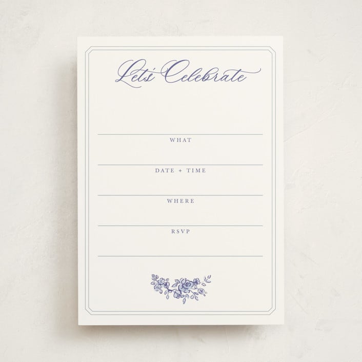 "watercolor flowers crest" - Fill-in Invitations in Dusty Blue by Cass Loh - Front