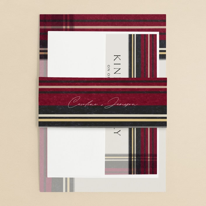 "Holiday Tartan" - Belly Bands in Cranberry by Erin Deegan - Assembled with Invitation