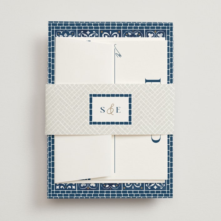 "Mediterranean Tiles" - Belly Bands in Ocean by GeekInk Design - Assembled with Invitation