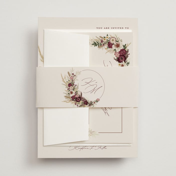 "Dried Floral Wreath" - Belly Bands in Cabernet by Erin Deegan - Assembled with Invitation