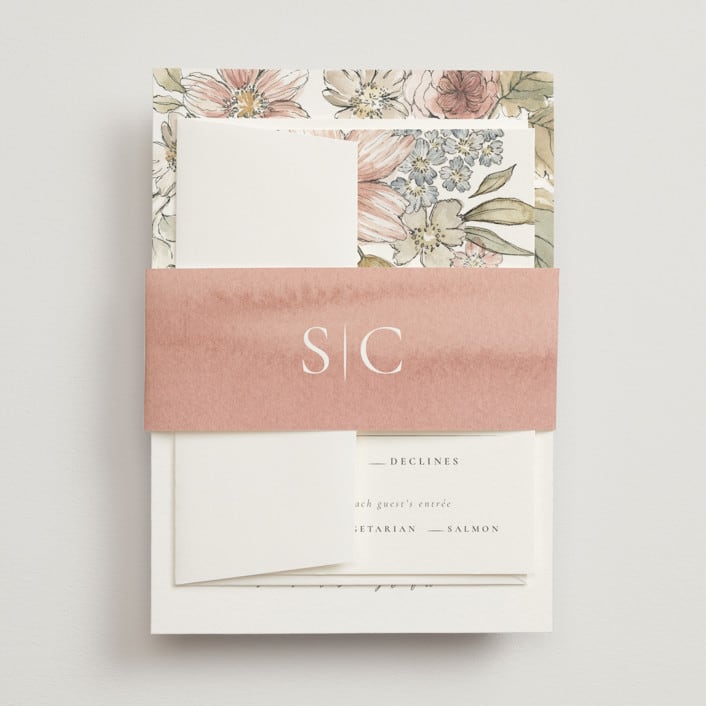 "Summer Garden" - Belly Bands in Garden Rose by Wildfield Paper Co - Assembled with Invitation