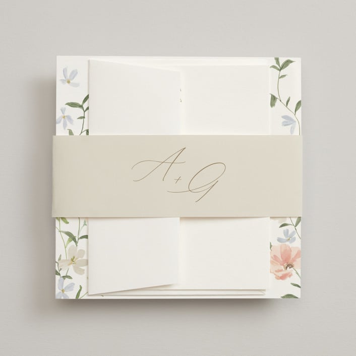 "Garden View" - Belly Bands in Peach by Everett Paper Goods - Assembled with Invitation