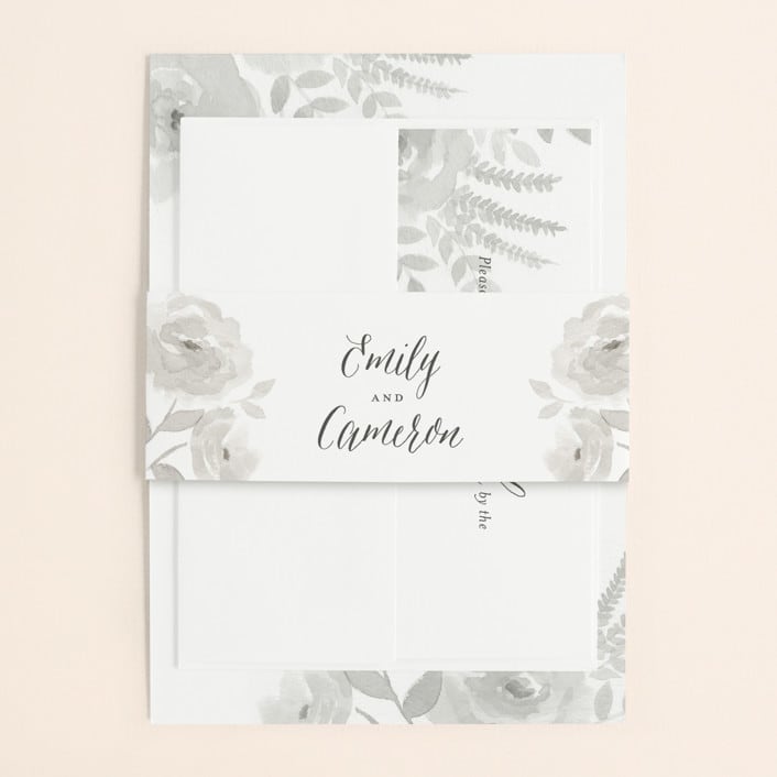 "Watercolor Floral" - Belly Bands in Fog by Jill Means - Assembled with Invitation