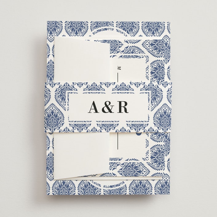 "Calcutta Stamp" - Belly Bands in Azure by Oma N. Ramkhelawan - Assembled with Invitation