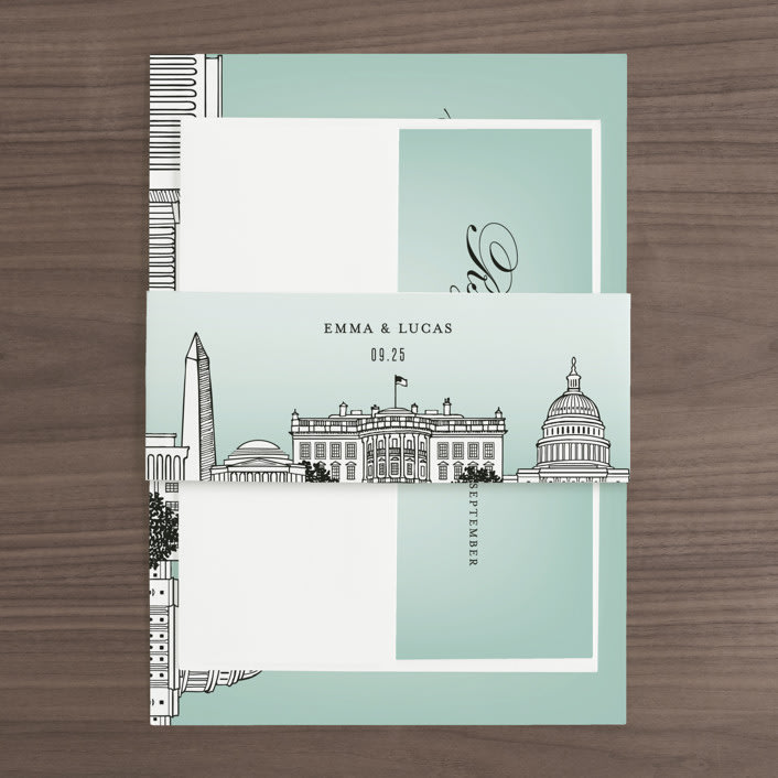"Big City - Washington DC" - Belly Bands in Mint Green by Hooray Creative - Assembled with Invitation