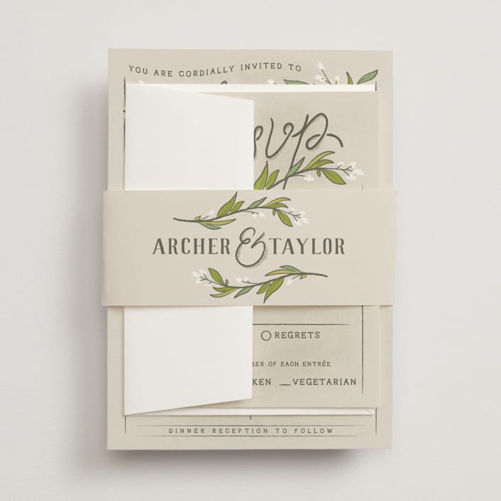"Rustic Love" - Belly Bands in Parchment by GeekInk Design - Assembled with Invitation