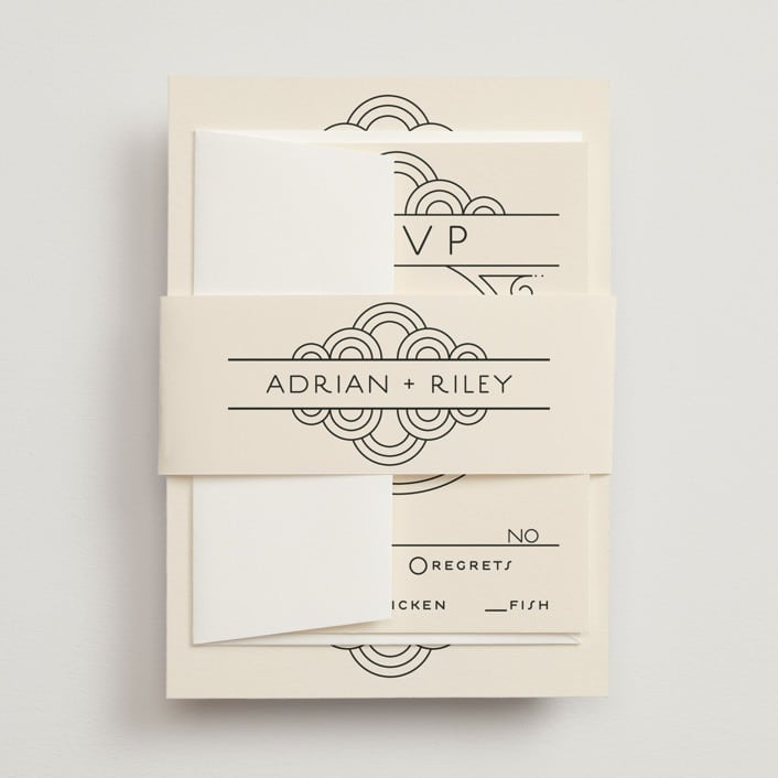 "Deco Nouveau" - Belly Bands in Cream by GeekInk Design - Assembled with Invitation