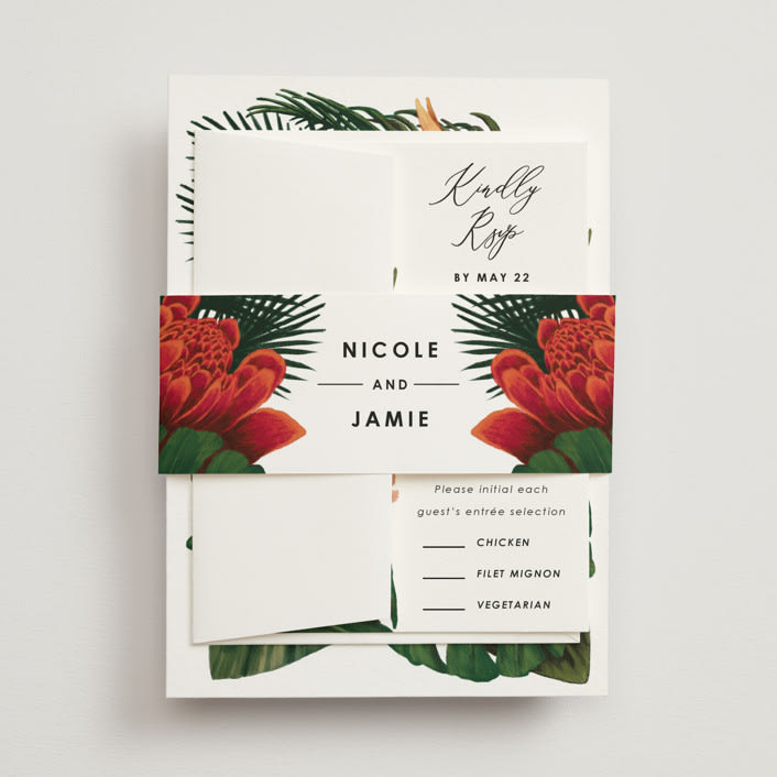 "Tropical Bouquet" - Belly Bands in Basil by Elly - Assembled with Invitation