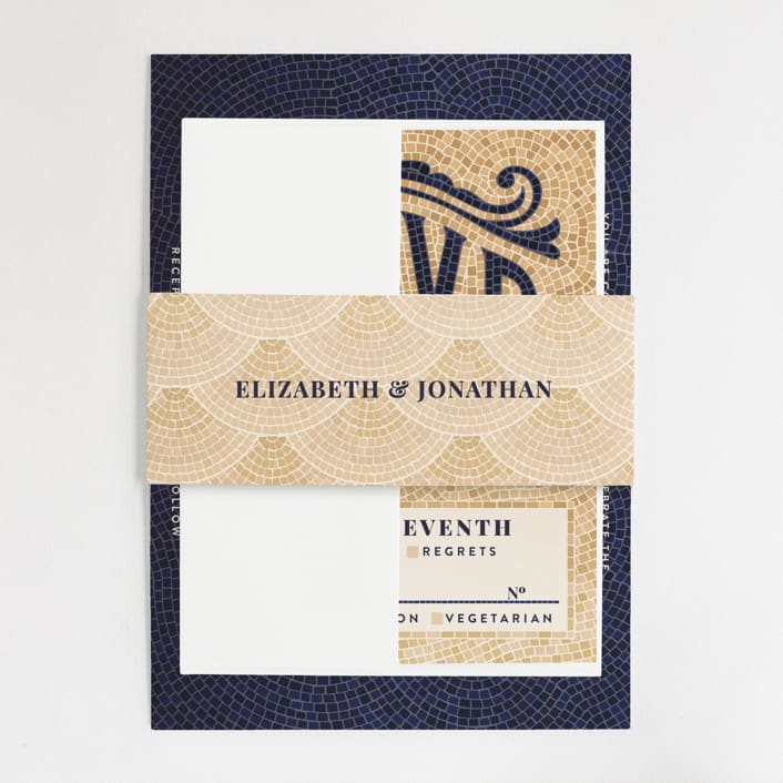 "Mosaic" - Belly Bands in Navy by GeekInk Design - Assembled with Invitation