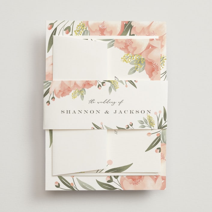 "Peony Wreath" - Belly Bands in Peach by Joanna Griffin - Assembled with Invitation