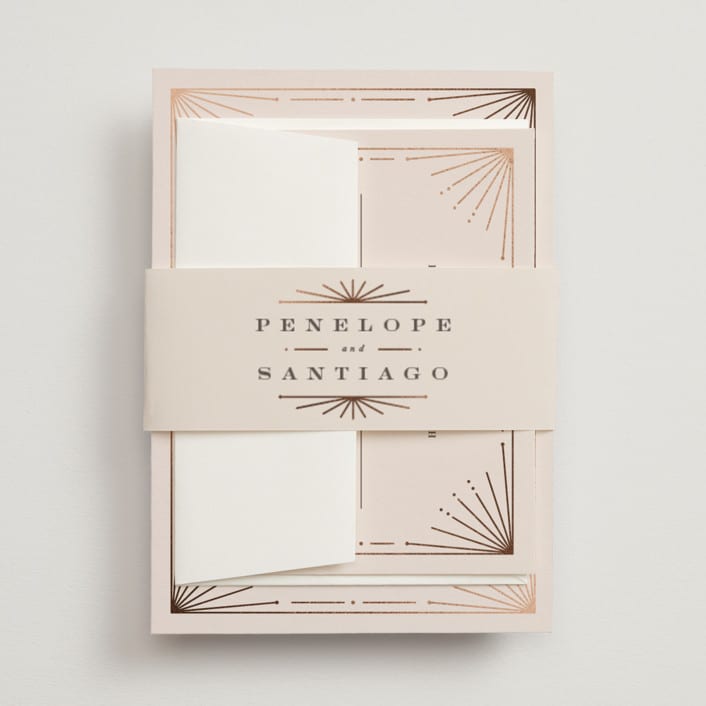 "Art Deco Border" - Belly Bands in Blush by Hooray Creative - Assembled with Invitation