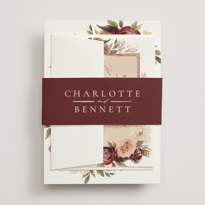 "Romantic Frame" - Belly Bands in Peony by Wildfield Paper Co - Assembled with Invitation