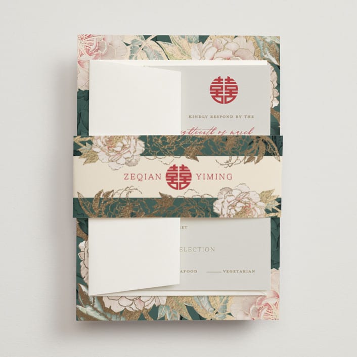"Auspicious Peonies" - Belly Bands in Evergreen by fatfatin - Assembled with Invitation