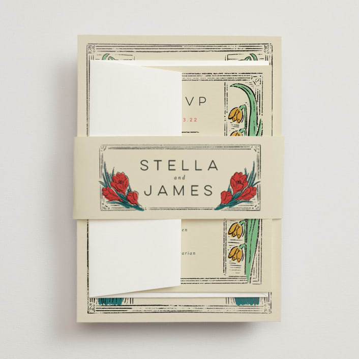 "Deco Spring Florals" - Belly Bands in Birch by Shiny Penny Studio - Assembled with Invitation